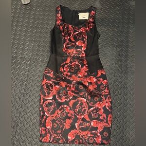 Jason Wu Black and Red Floral Midi Dress